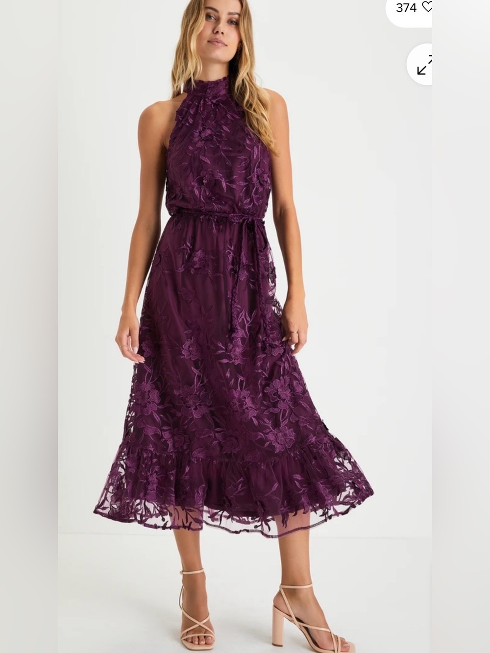 Lulu's Plum Floral Halter Midi Dress
